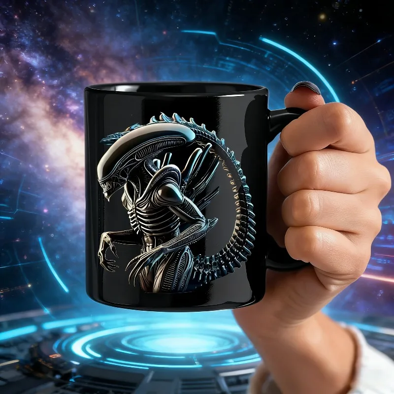 Alien Pattern 325ml Ceramic Mug - Microwave Safe - Unique Sci-Fi Design - Gift for Sci-Fi Fans
