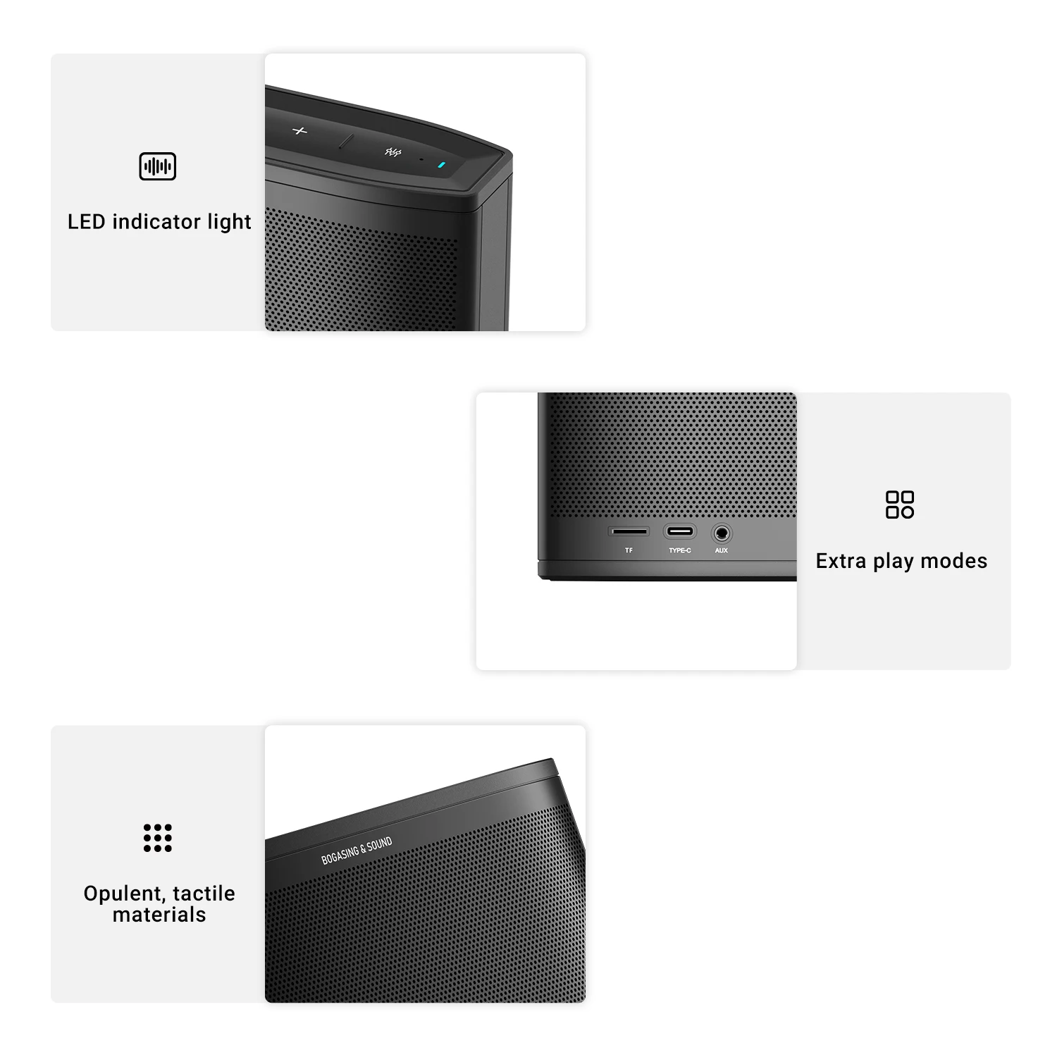مكبر صوت بلوتوث BOGASING Era S9 Pro، مكبر صوت لاسلكي محمول وقت تشغيل 48 ساعة، صوت ستيريو ثنائي القناة، EQ، DSP، AUX، للداخل