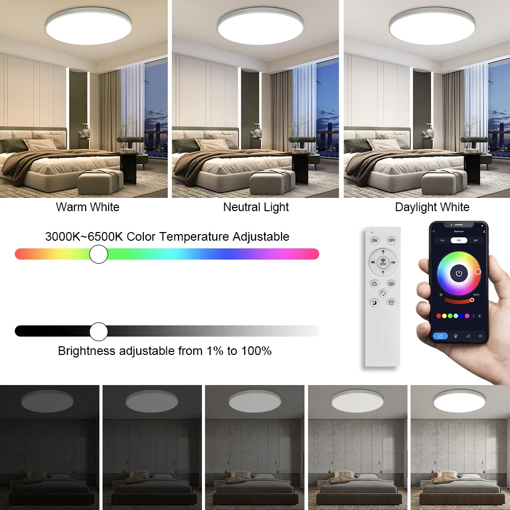 30W WIFI Smart LED Deckenleuchte RGB Tuya APP Fernbedienung Dimmbare LED-Deckenleuchten mit Alexa Google Assistant für Schlafzimmer