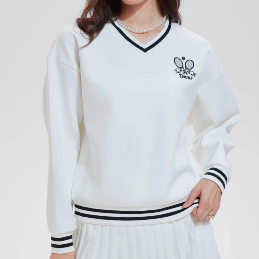 Autumn winter women's sports sweater V-neck tennis shirt casual loose long-sleeved sports T-shirt hoodie sweater badminton shirt