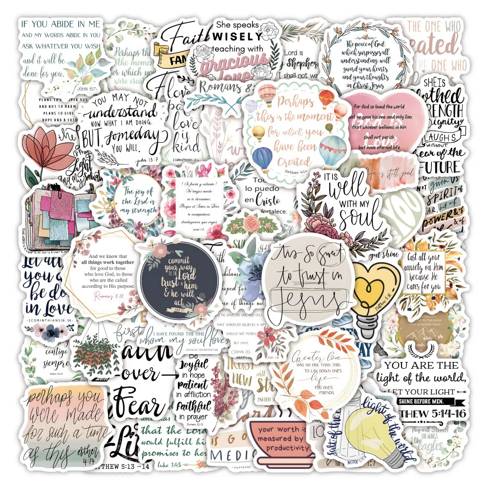 50pcs Bible Inspirational Quote Stickers, Faith Scripture Text Decals for Journal, Planner DIY Decor Peel Joy Sticker Store