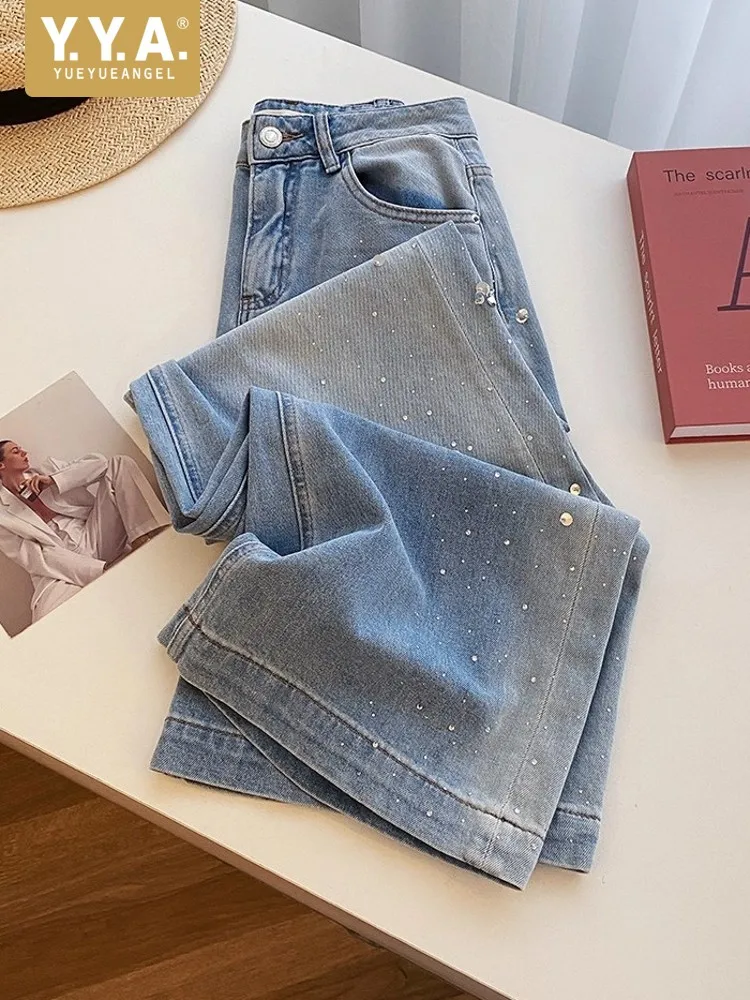 

Autumn Fashion Women Diamonds Sequined Jeans High Waist Slim Fit Wide Leg Pants Slim Fit Denim Pants Female Casual Streetwear