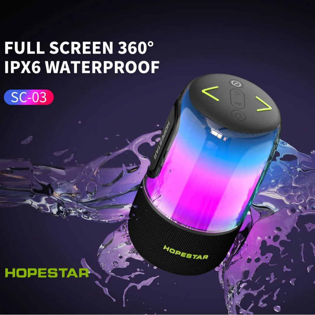 Hopestar-Bluetooth 360ワイヤレススピーカー,IPX6防水LEDフラッシュライト,屋外パーティーサウンドボックス,SC-03ステレオサラウンドサウンド