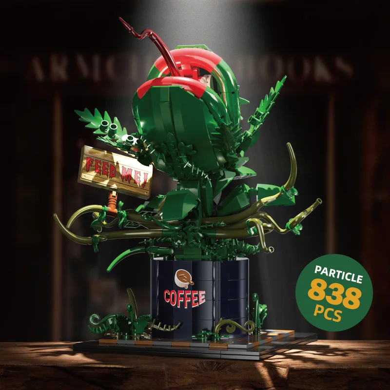 Horror Series Building Blocks Plant Flowers Horror Big Mouth Flower MOC Creative Building Blocks Assembly Ornament Halloween Gif