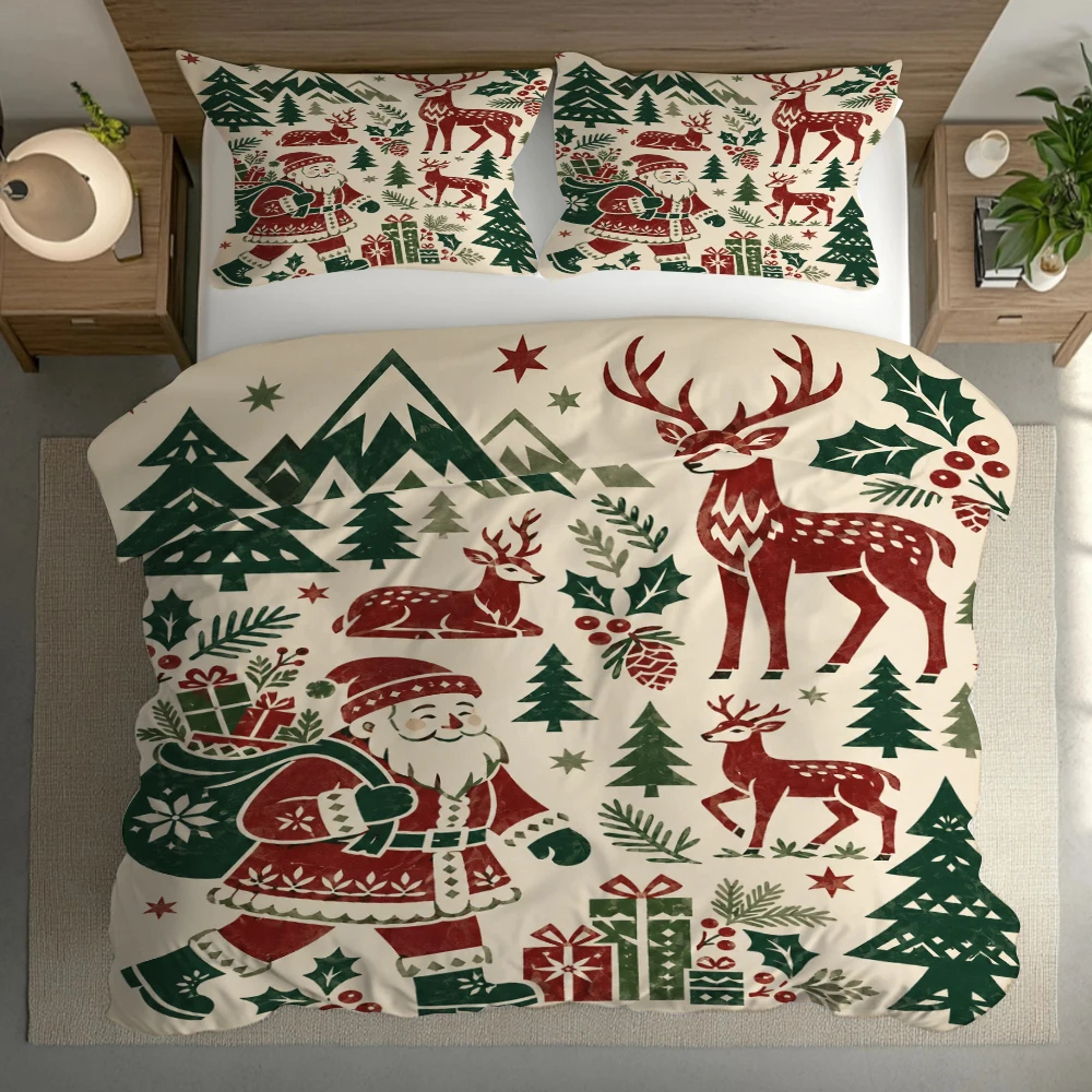 Christmas  Duvet Cover Set Reindeer Christmas Visitors Bedding Set Comforter Cover Holiday Home Decoration