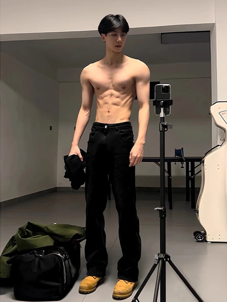 

Cleanfit Bla Straight Leg Slim Fit Jeans Men's Extended Length High Waist American High Street Vibe Trousers for Taller Men