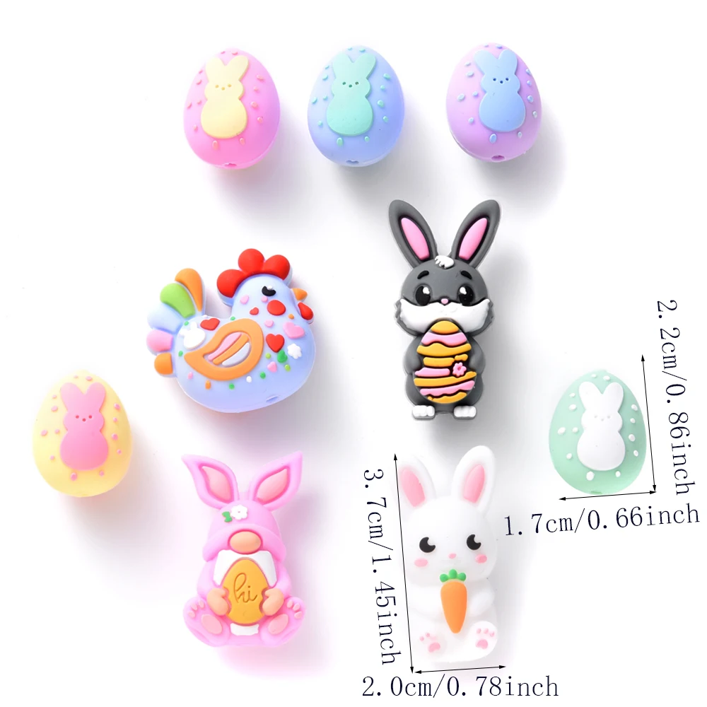 3Pcs Silicone Beads Rabbit&Chicken Styling Food Grade for DIY Baby Pacifier Chains, Teether Bracelets Necklace Accessories
