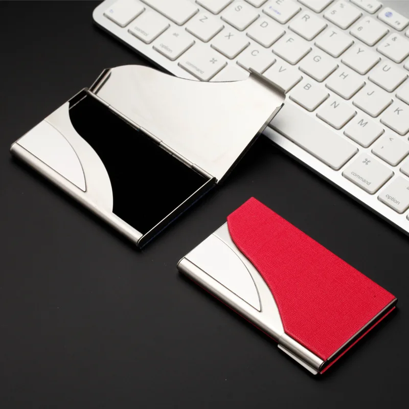Moon Cover Fashionable Business Card Holder, Metal Leather Stainless Steel Business Card Box