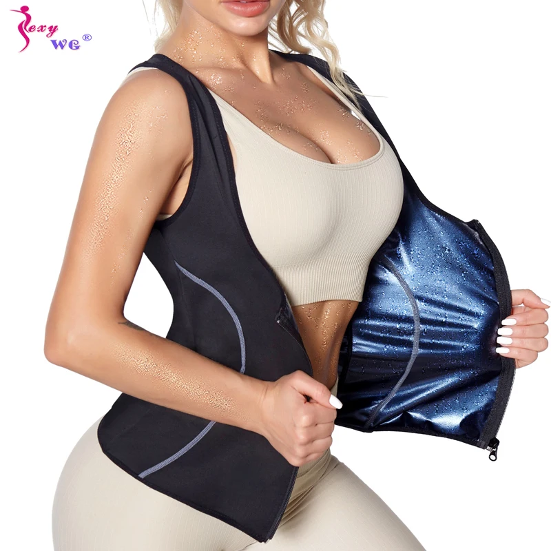 SEXYWG Waist Trainer Sauna Suit Women Slimming Hot Sweat Vest Gym Workout Corset Sports Tank Top Fat Burner Body Shaper Shirt