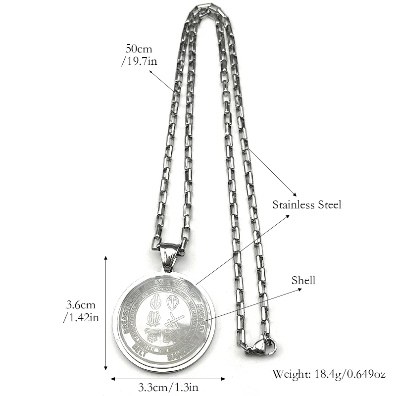 Whole Armour of God Shell Pendant Necklaces for Women Men Stainless Steel Talisman Christian Spiritual Armour Protection Jewelry