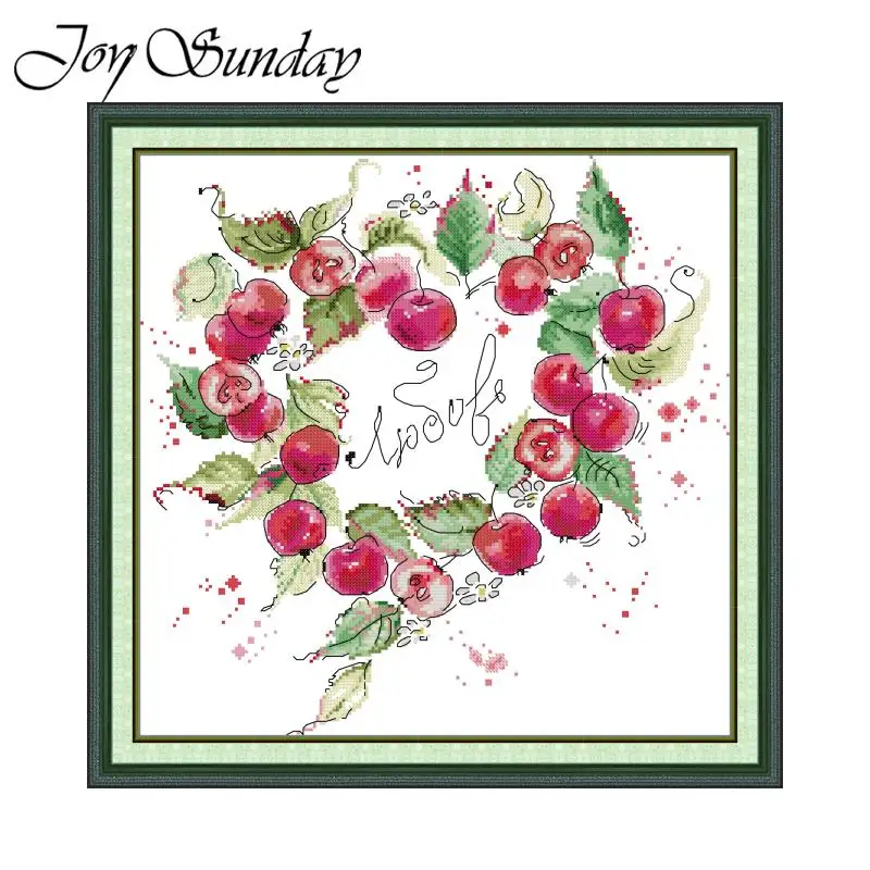 Joy Sunday Cross Stitch Kit An Apple Wreath HD Pattern Printed Counted Fabric Aida 16/14/11CT DIY Embroidery Sets Home Decor New