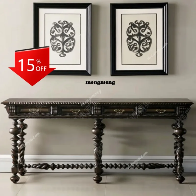 

Тумба прихожая B178 из массива дерева в стиле ретро, черная, с резьбой, прикроватный столик, столик в стиле римской колонны, на заказ