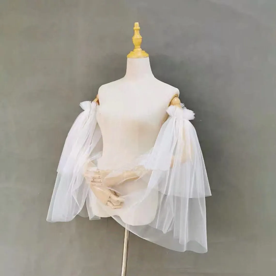 Removable Wedding Fulle Sleeves Two Layers Tulle Bridal Bolero Women Bride Sleeves Cover Cut Edge