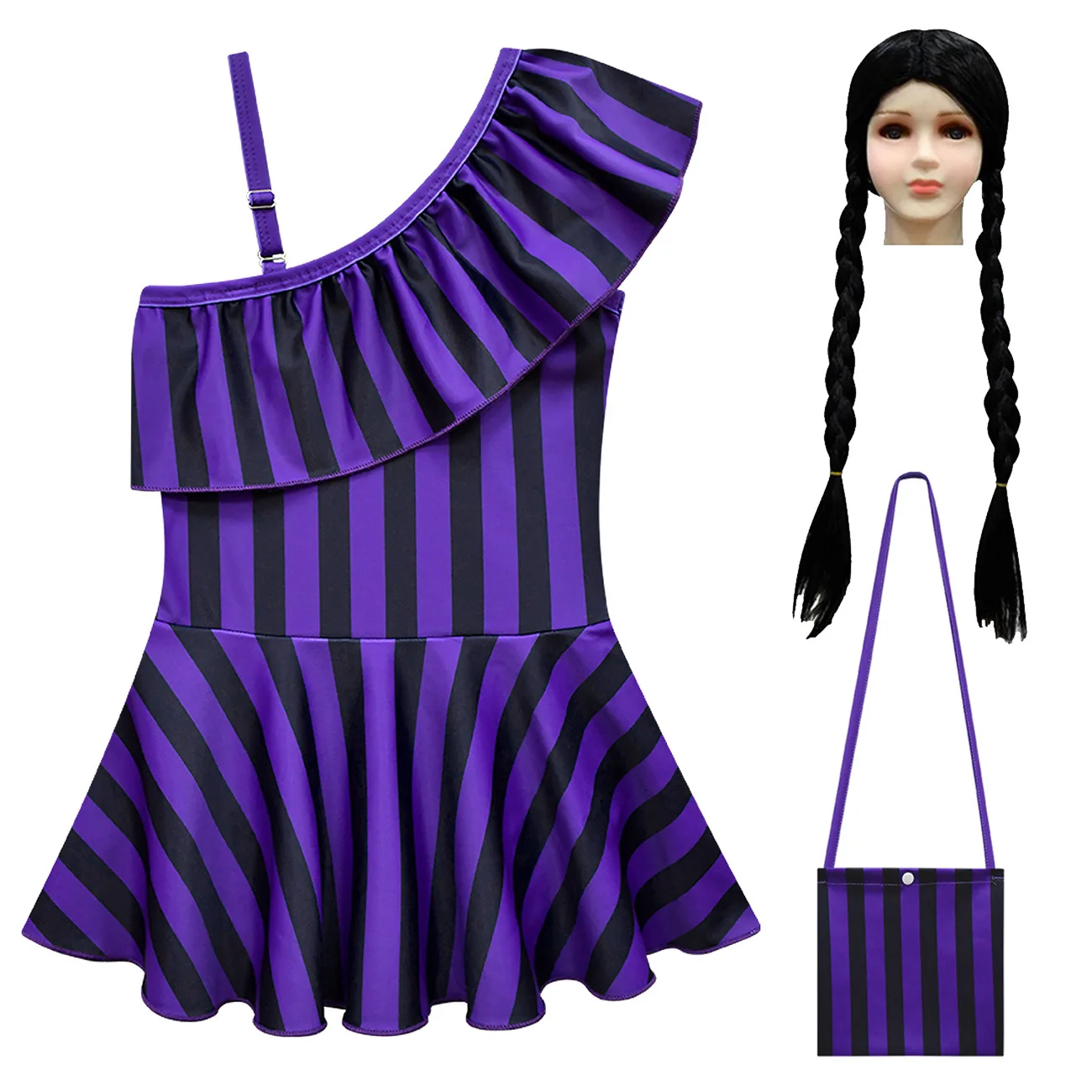 Girls Cosplay Costume Wednesday Addams Family Addams Kids Swimsuit lapel One-piece Swimsuit Summer Children Bikini Clothes image 3