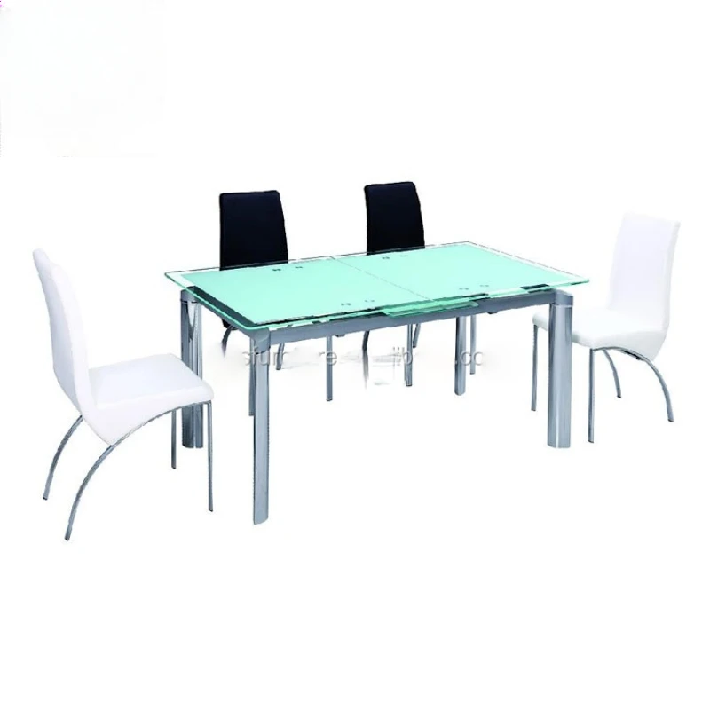 Modern extendable tempered glass top dining table 6 chairs set