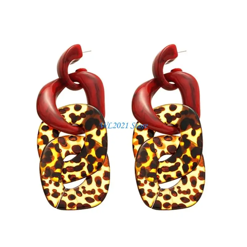 

G5GC Geometric Earrings Ear Jewelry Leopard Studs Earrings Unique Ear Pendant Acrylic Texture Ear Pin Gift for Fashion Lover