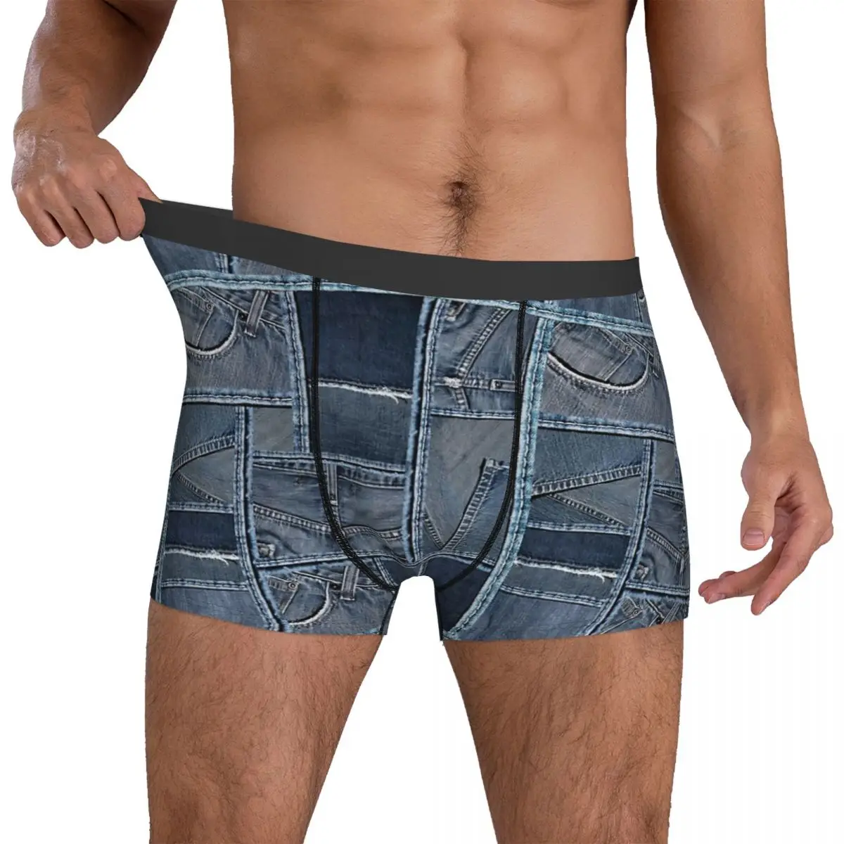 Blue Jeans Denim Patchwork Underpants Breathbale Panties Male Underwear Print Shorts Boxer Briefs