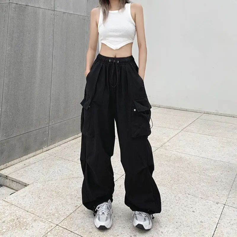 Women Joggers Korean Fashion Harajuku Drawstring Baggy Cargo Pants Wide Leg Sweatpants Y2K Streetwear Hip-Hop Trousers Clothes