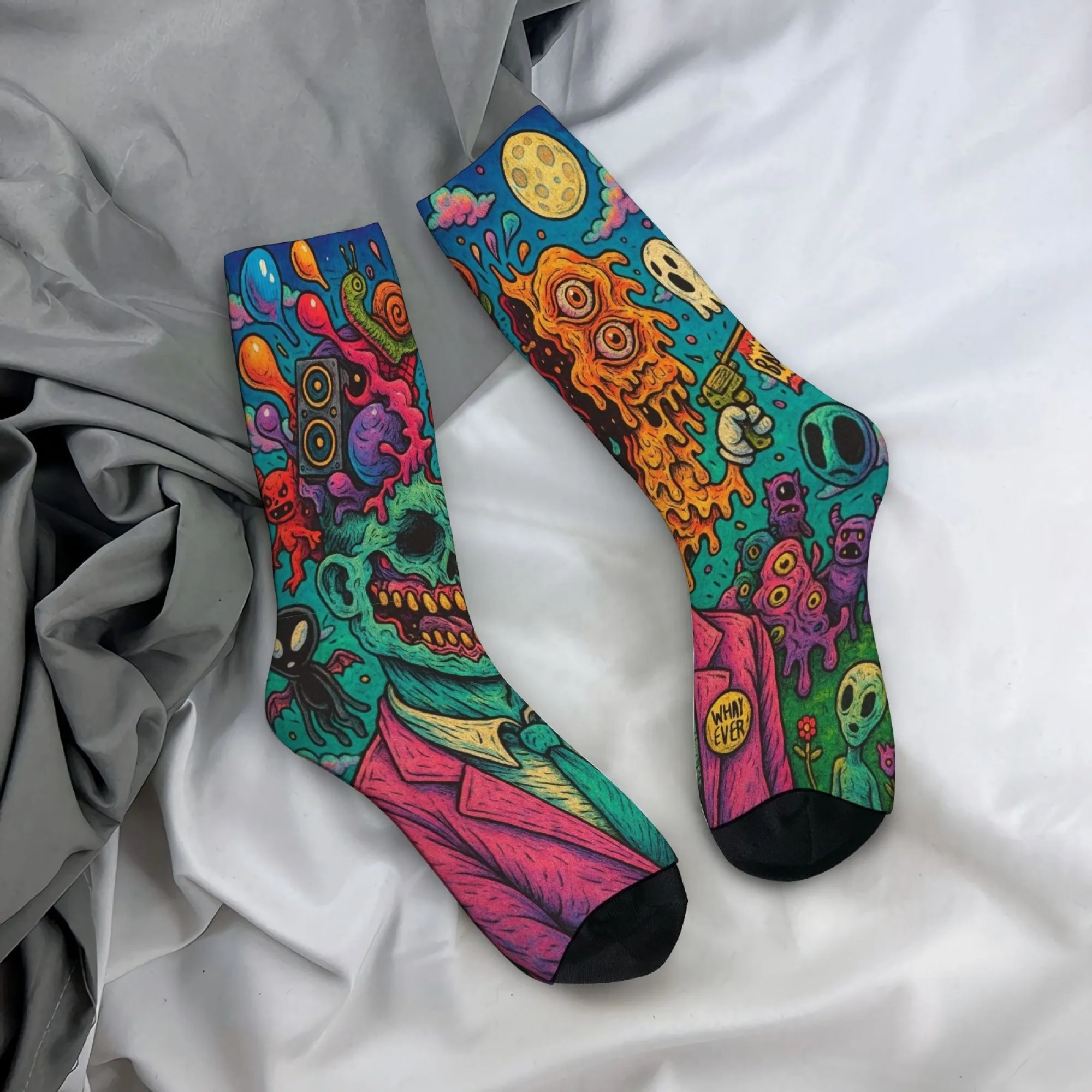 

Zombie Graffiti Style Socks Breathable Elastic Non-slip Men's Socks Running Casual Travel Socks Trendy Novelty Compression Socks