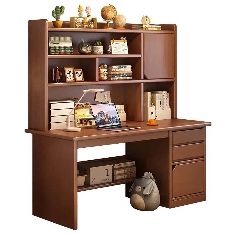 Solid wood desk, home study writing desk, bedroom desk, bookshelf integrated with bookcase drawer