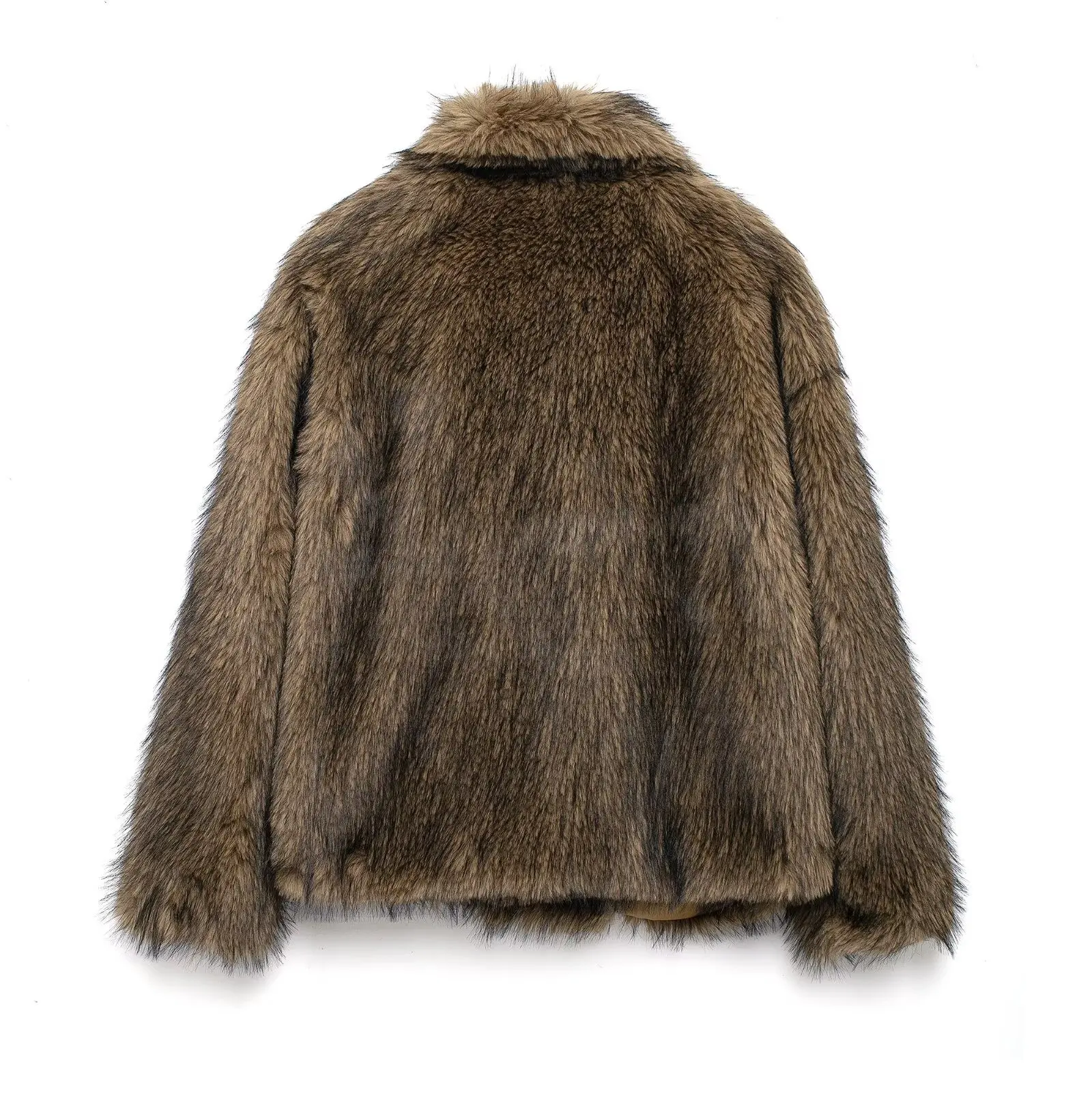 2024 Vrouwen Mode Cropped Faux Fur Jas Jas Lange Mouw Front Drukknoop Vrouwelijke Bovenkleding Chic Revers Kraag Dikke jas A8