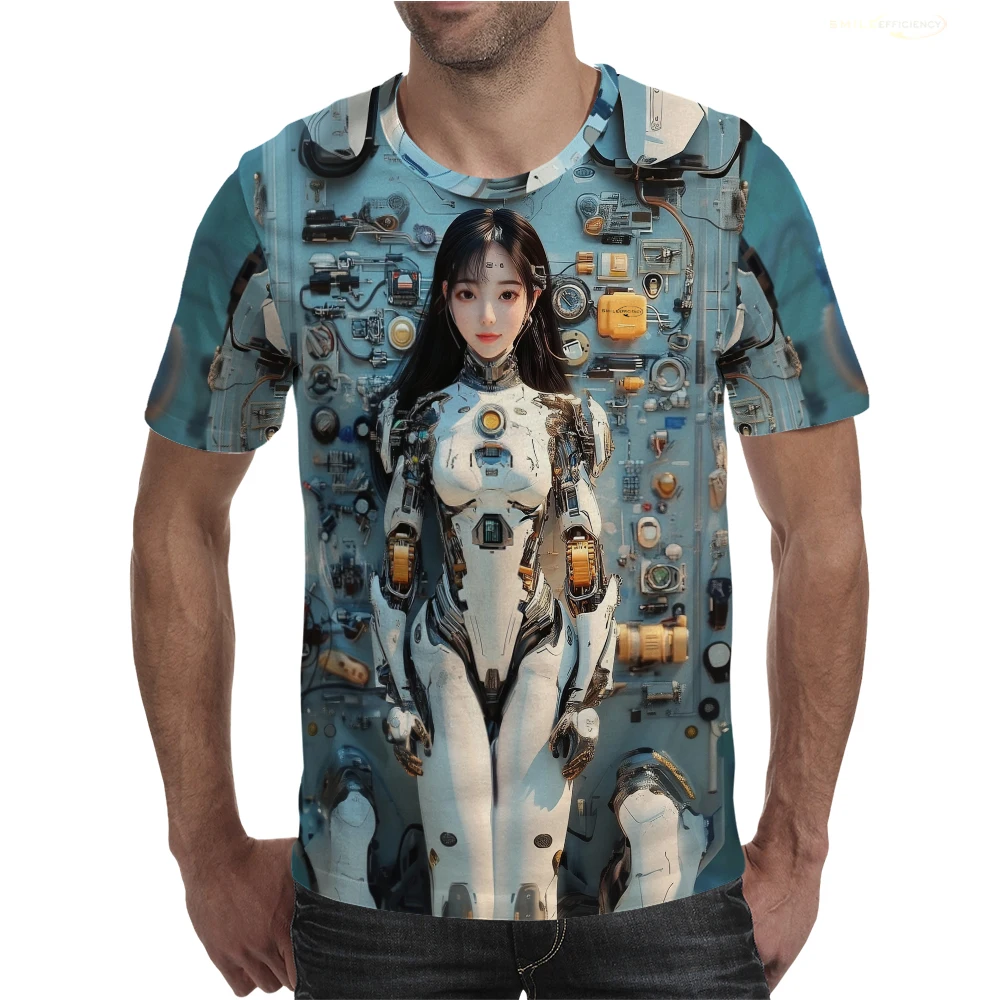 new Robot Beauty Fashion Technology 3D Printed T-shirt Mechanical cosplay Casual Short Sleeve Tops Oversized Unisex Kids T shirt