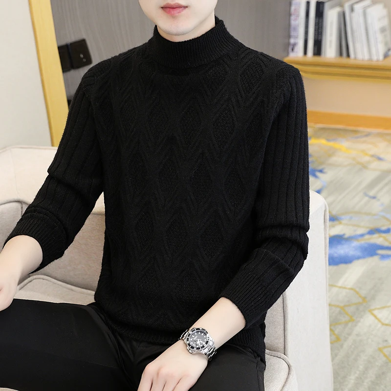 M-XXXL Plus Size Mens Turtle Polo Neck Jumper Cable Knitted Warm Casual Streetwear Winter Sweater Pullover Plain Color Clothing