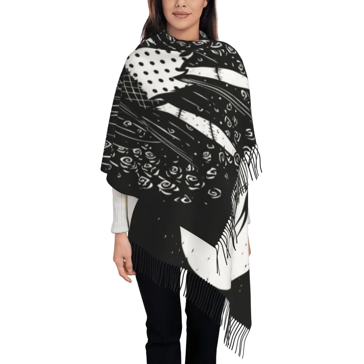 

Женский танцевальный шарф Джека Скеллингтона на заказ, длинные зимние теплые шаль с кисточками, шарфы унисекс