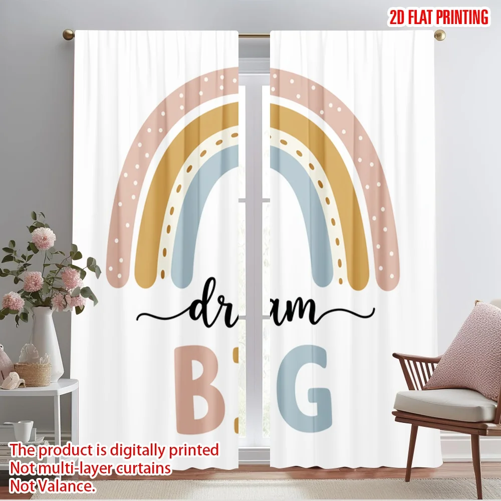 

2pcs 2D flat printing Curtain Rainbow Heart Dream Big Fabric Without Electricity Festive Curtains for Photo Booths & Holiday