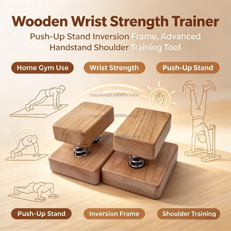 Wooden Wrist Strength Trainer, Push-Up Stand Inversion Frame, Advanced Handstand Shoulder Training Tool for Home Gym Use