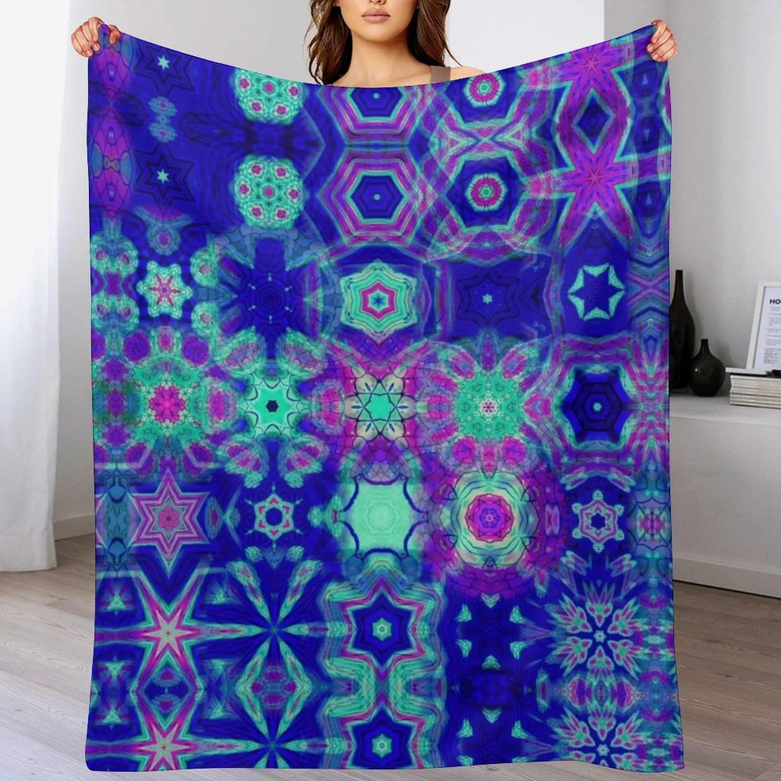 

Luminescent Psychedelic Vibrant Colorful Vivid Tie-Dye Mandala Collage Throw Blanket Luxurious Soft Fuzzy Blanket for Sofa Bed