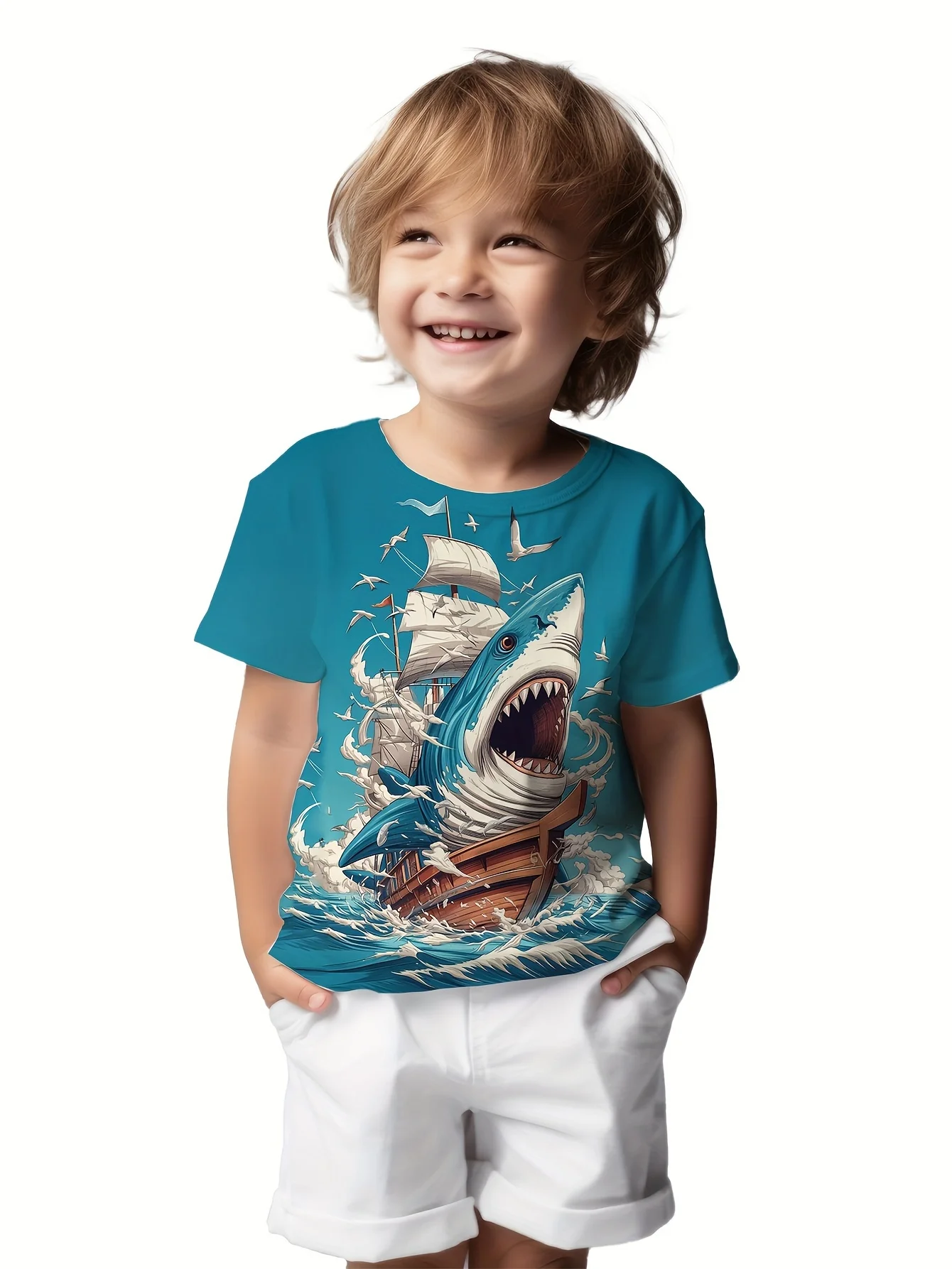 Stylish Marine Animals 3D Print Boys Creative T-Shirt Casual Comfy Children Top Short Sleeve Tee Tops Boys Girl Clothes Summer