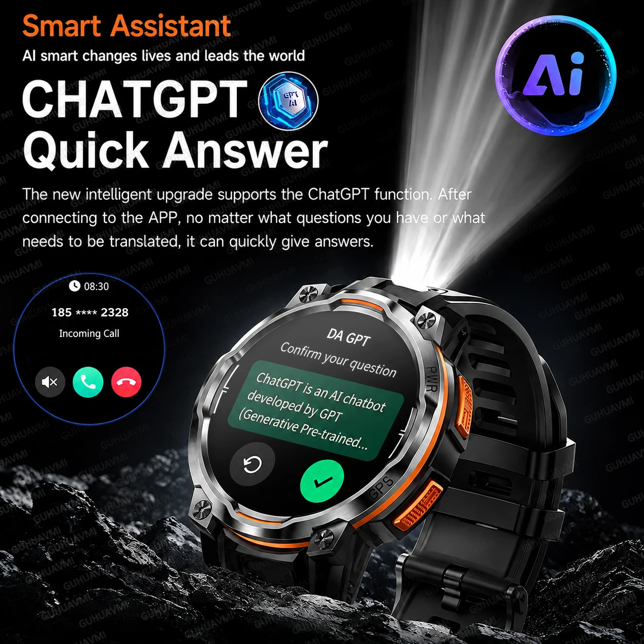 New Outdoor Military GPS Smart Watch 1200mAh Battery Compass IPX8 Waterproof 100+Sports Mode BT Call Men Adult Sports Smartwatch