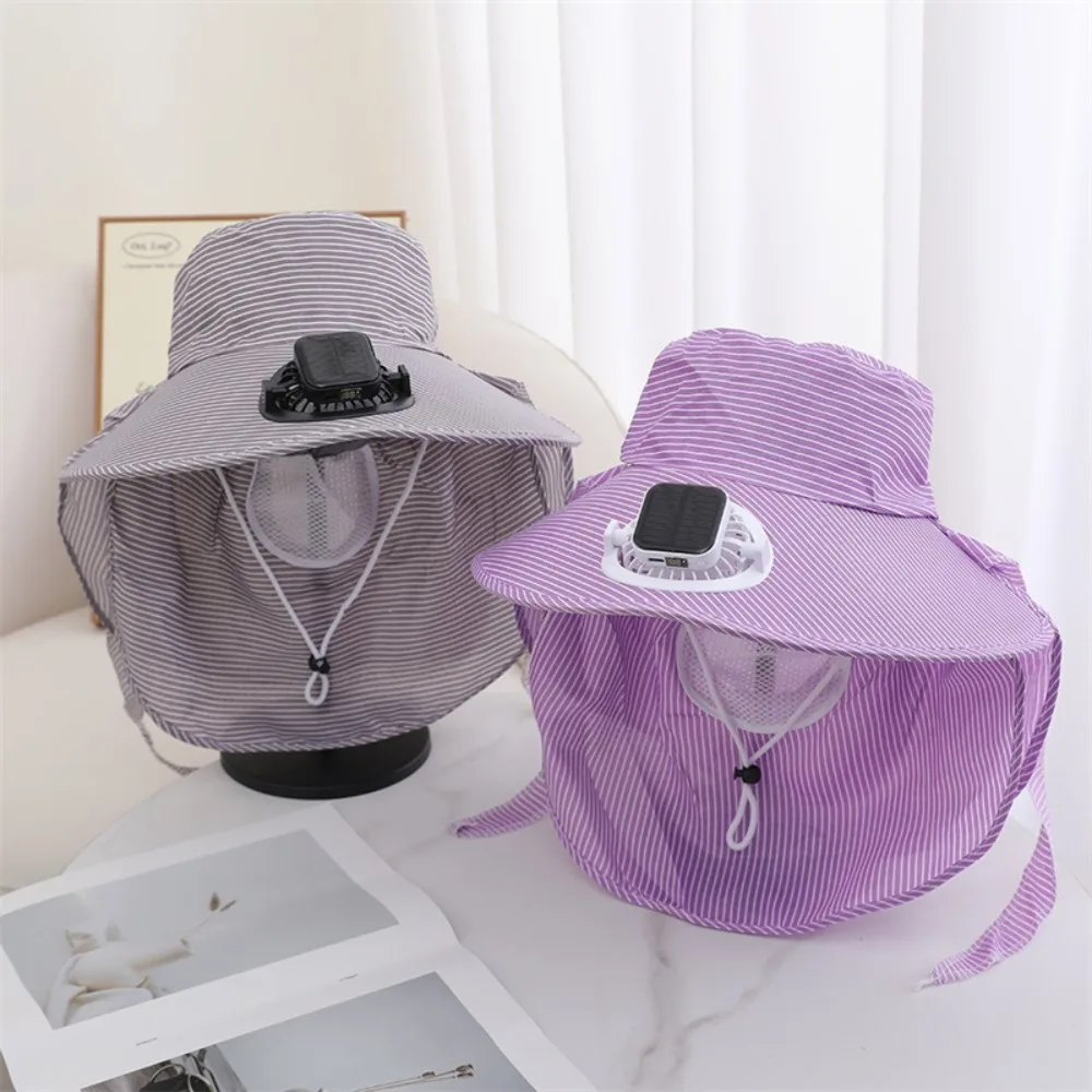 

Fashion Solar Fan Face Mask Sun Hat 300mA Wide Brim Tea Picking Work Hat Full Wrap Breathable Bucket Hat Summer Unisex