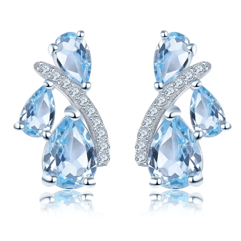 

Light Luxury Natural Aquamarine Earrings 925 Sterling Silver Topaz Crystal Female Gemstone Ear Studs Delicate Jewelry Gift