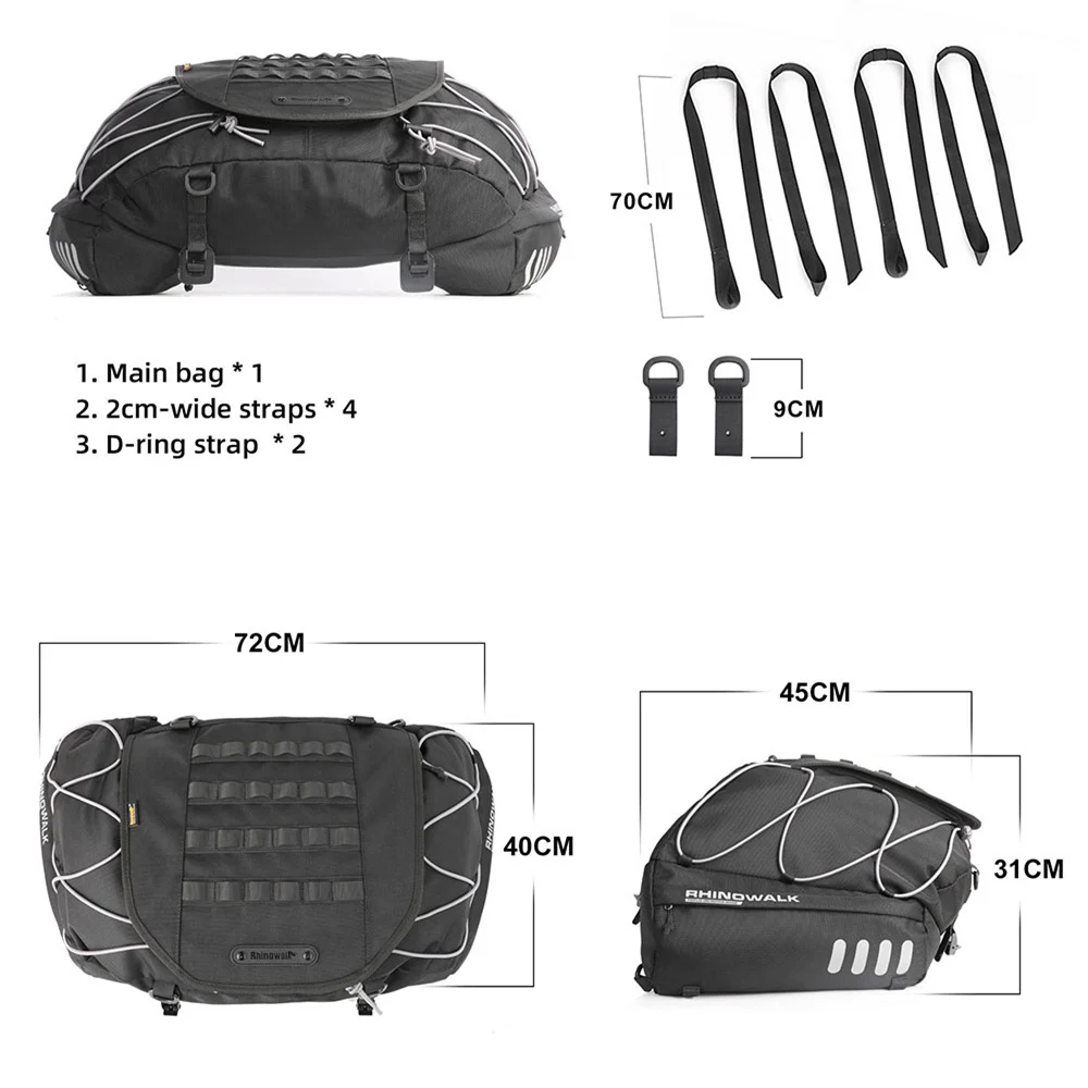 Motorcycle Bag Waterproof 35L-50L Motor Tail Back Seat Bag Expandable Large Capacity Cargo Bag Outdoor Travel Luggage