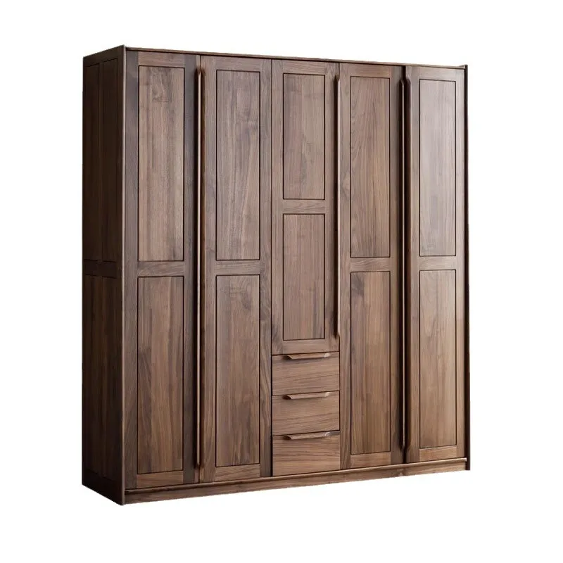 #Nordic Black Walnut Wardrobe Modern Simple All Solid Wood Home Bedroom Flat Door All Solid Wood Storage Wardrobe