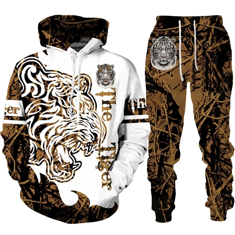 Hoodies Set Tiger 3D Animal Print Hoodie Pants Suits Long Sleeve Pullover Boy Sportswear Tracksuit Outfit Two Piece Jogging Sets