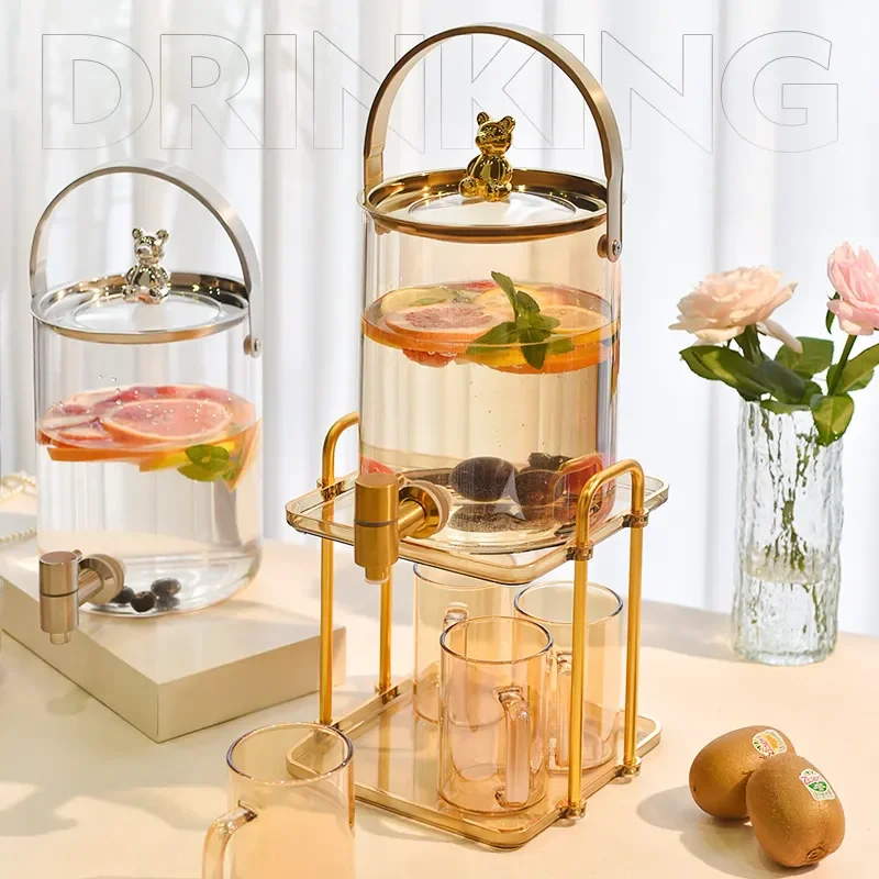 Luxury Glass Cold Brew Kettle with Faucet Large Capacity Fruit Tea Pitcher Household Water Jug with Lid Modern Kitchen