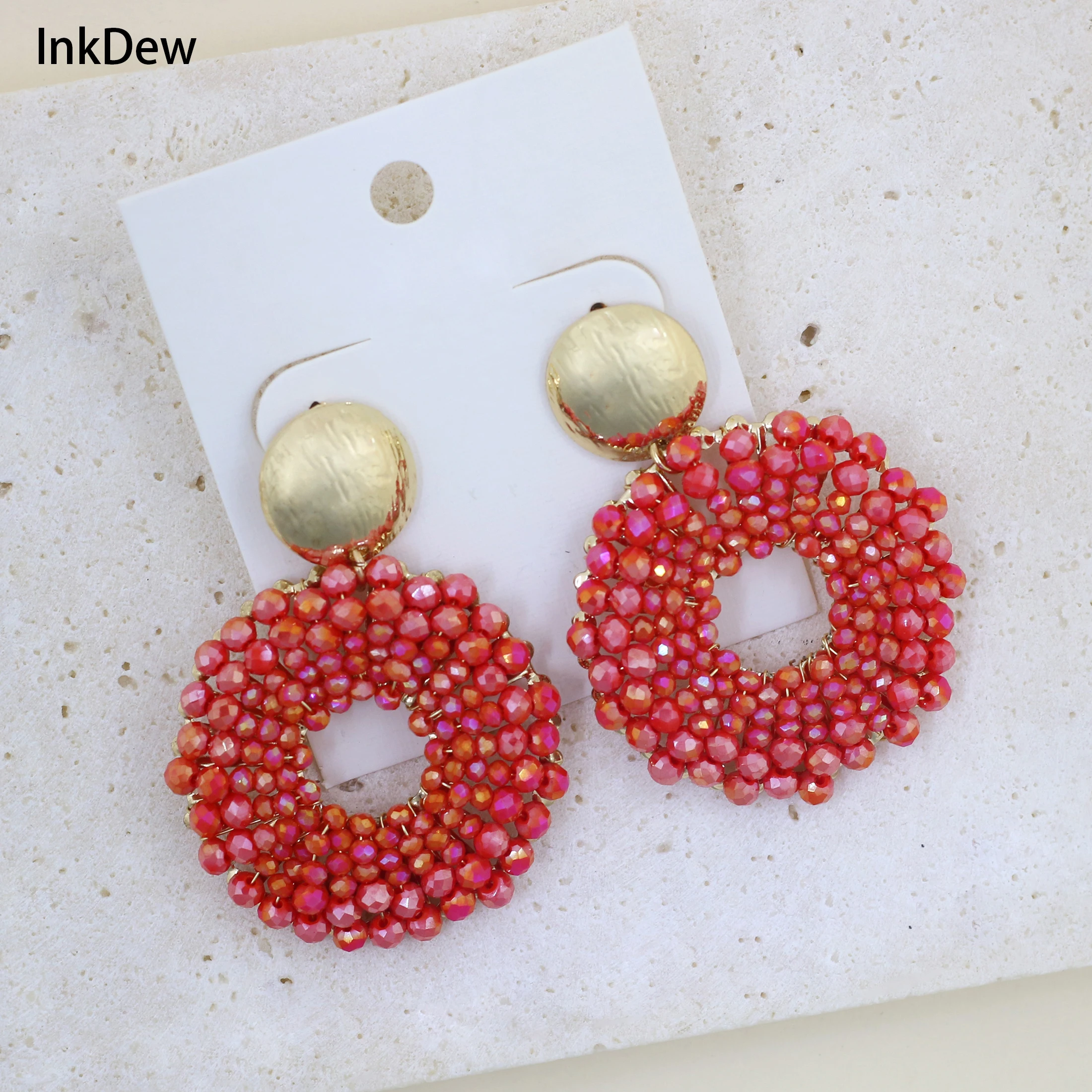 

INKDEW Round Shape Drop Earrings for Women Handmade Faceted Beads Earrings Crystal Big Long Earrings Jewelry Gift boho EA090