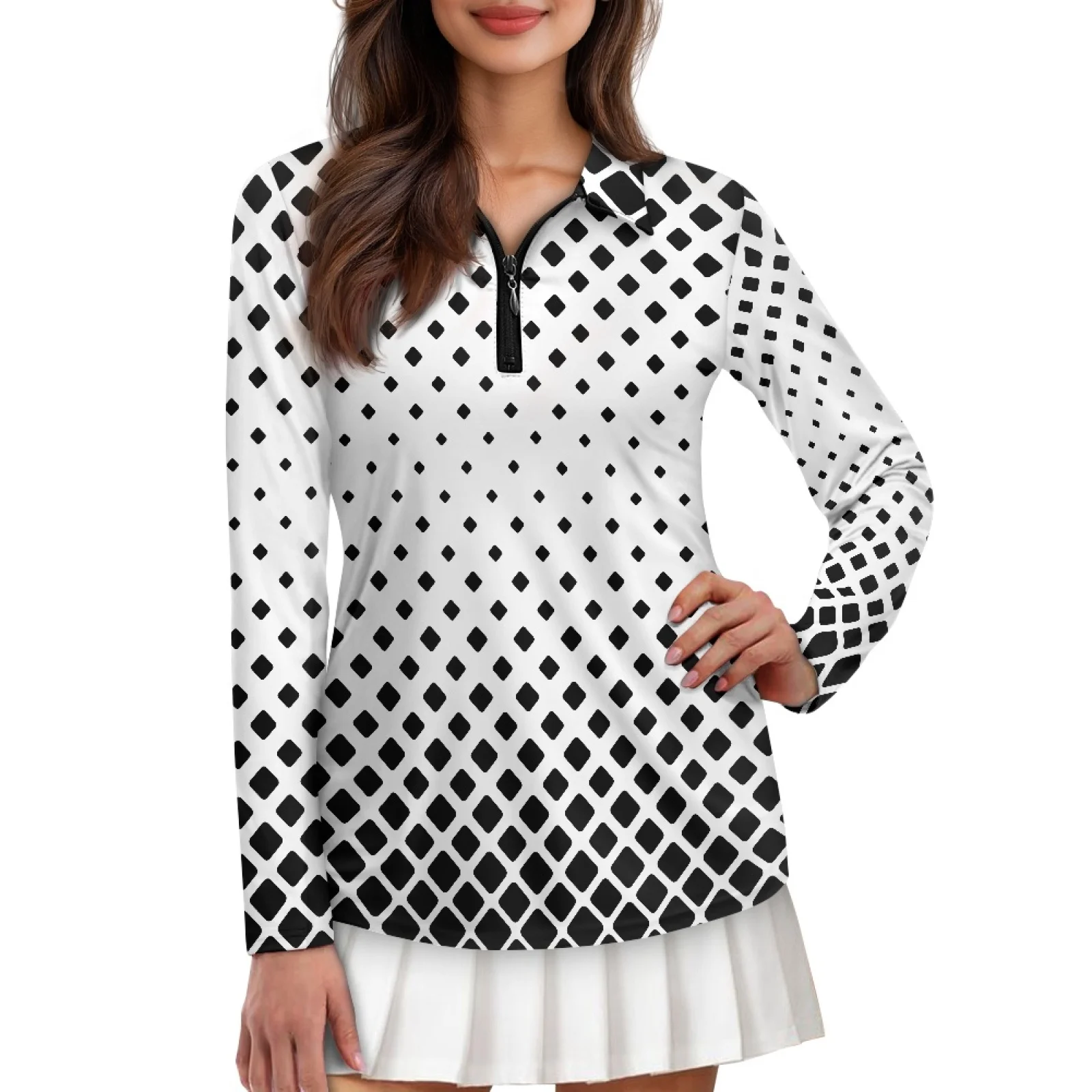 PENSTROLL Dot Pattern Mesh Womens Comfortable Polo Shirts Breathable Athletic Shirts for Badminton