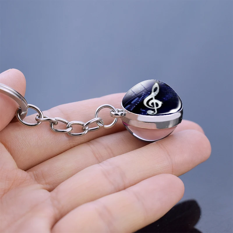 Music Note Keychain Art Music Clef Picture Double Side Cabochon Glass Ball Key Chain Jewelry Music Lovers Gifts Dropshipping