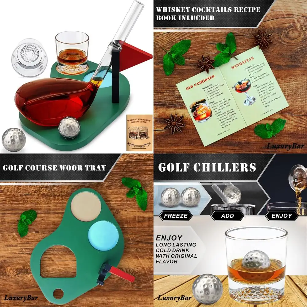 

Men's Golf-Themed Whiskey Decanter Set, 25.4oz with 2 Golf Chillers, Golf Glass, and Golf Tray Accessories