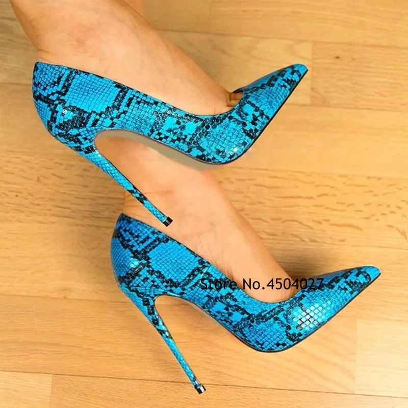 الفاخرة بيثون نمط عالية الكعب النساء أشار تو الخناجر مضخات جلد الثعبان الانزلاق على فستان مكتب الحفلات أحذية امرأة