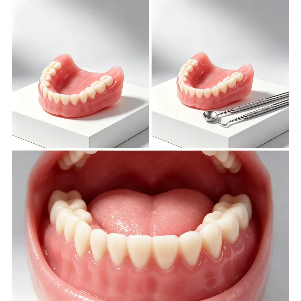 Unisex Upper Lower Silicone Dentures, Realistic Fake Teeth for Oral Care