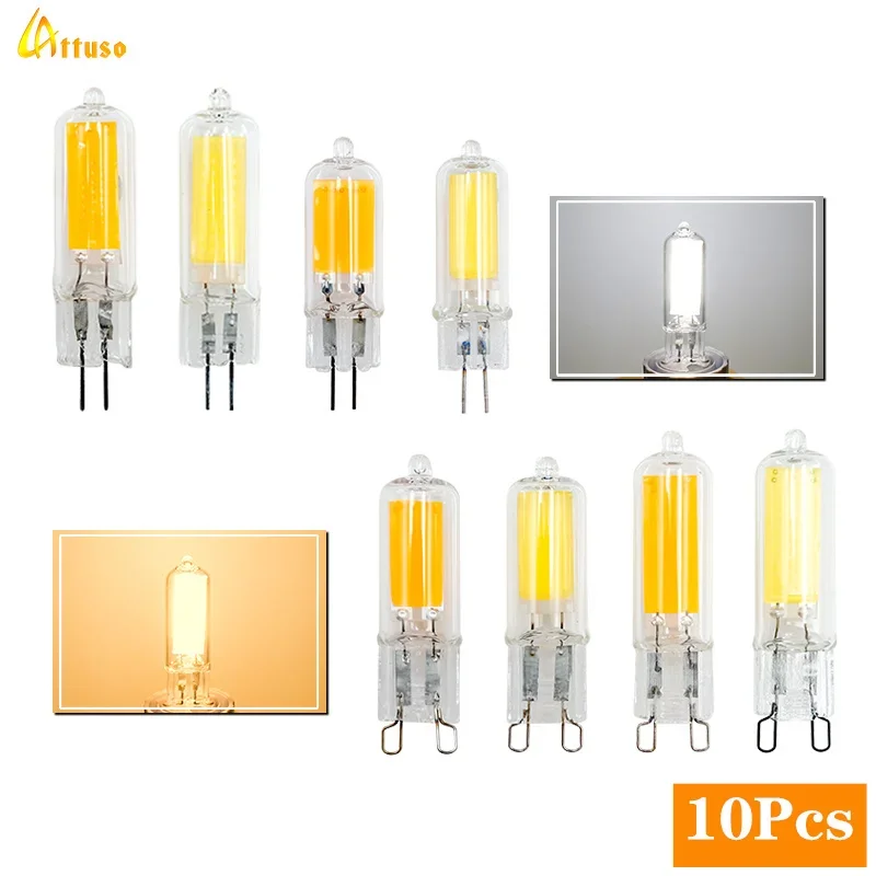 

10Pcs/lot Super Bright G9 LED Lamp AC 220V 6W 9W Glass G4 COB Led Bulb Warm/Cold White Lampada Spotlight Replace Halogen Light