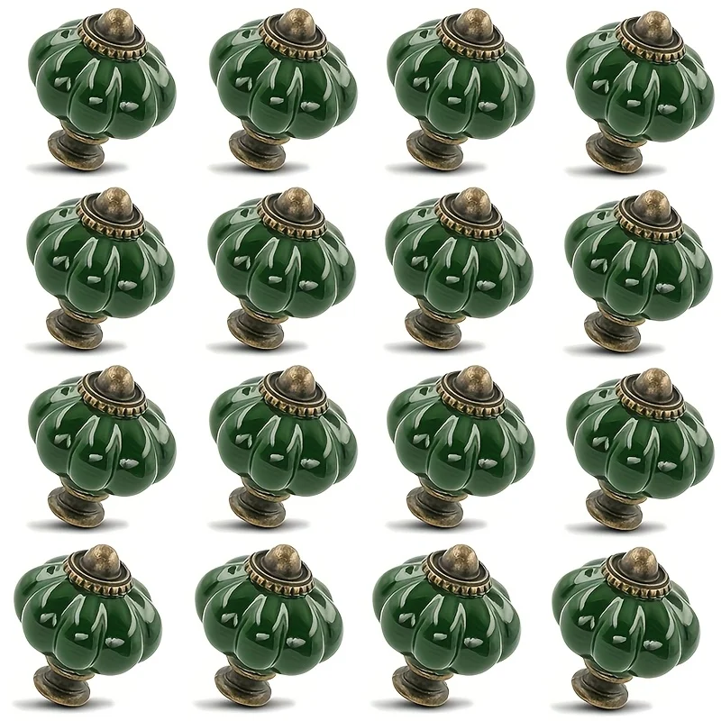 4pcs Vintage Ceramic Cabinet Pulls Lantern Knobs Dark Green 1 Set of Dresser Knobs, Drawer Pulls & Handles with Mounting Screws