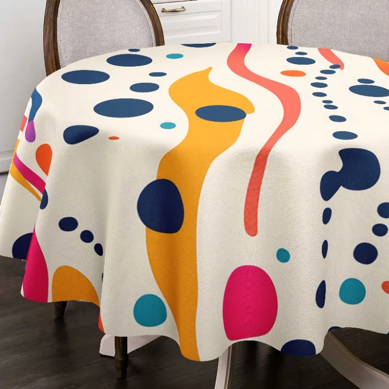 One colorful round tablecloth, 60 inches in size, featuring democratic geometric design, with a retro style.zyc