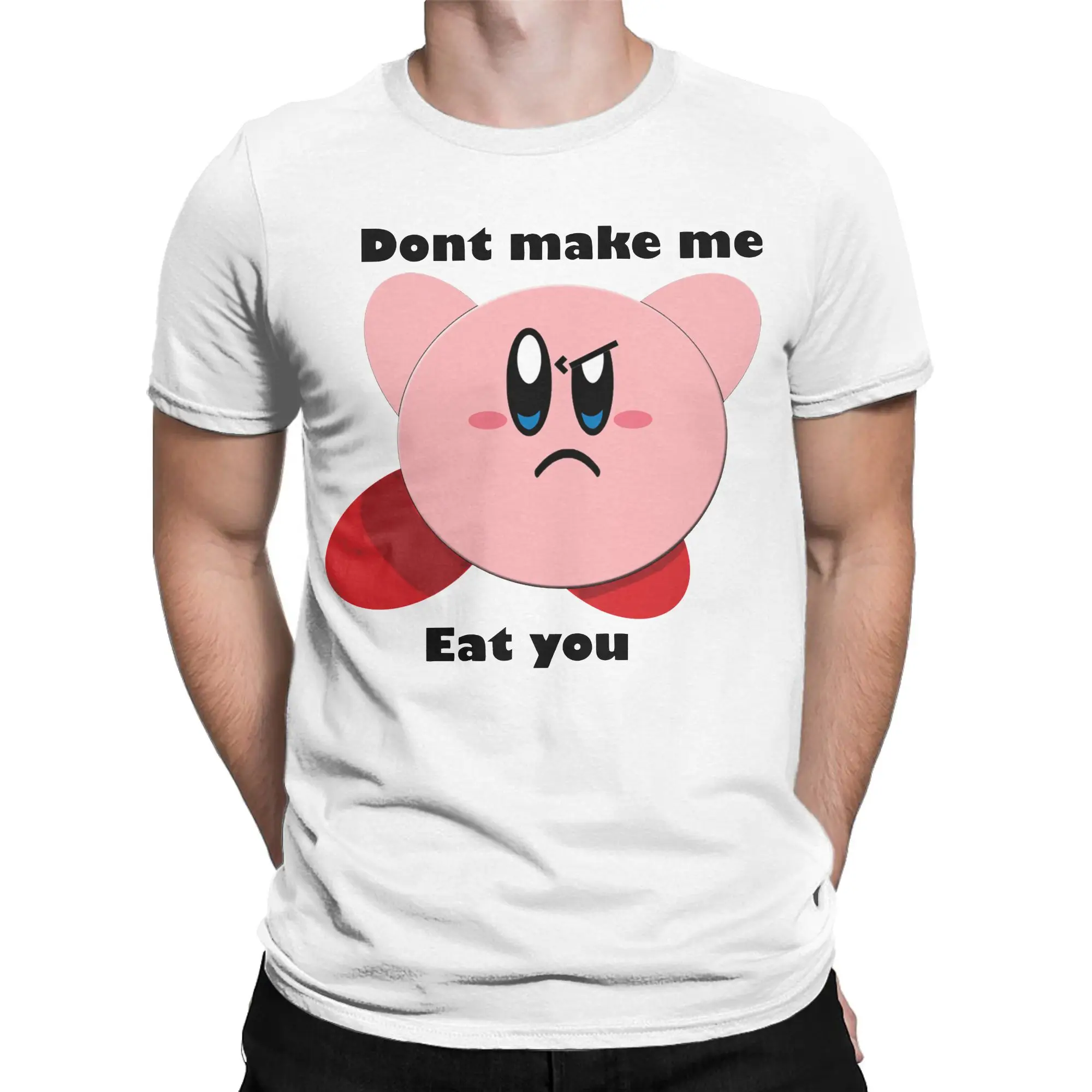 Kirbys Will Eat You Tshirt Unisex Cotton Tops Print Nostalgia Childhood ACT Game O-neck Short Sleeve