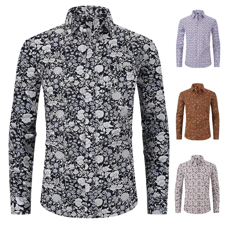 

Loose Print Floral Shirts for Men Trendy Quality Long Sleeve Lapels Tops & Tees Casual Trip Beach Male Good Reviews Many Clothes